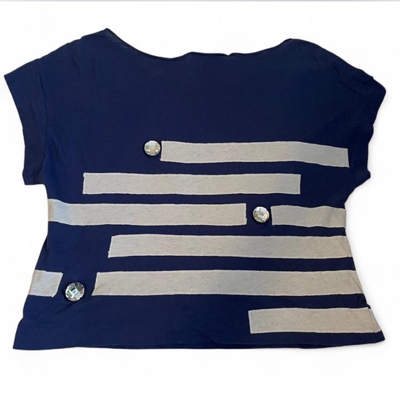 Phillip Lim 3.1 Boxy Cropped Striped Embellished Abstract Cotton T Shirt ✨ - Picture 2 of 10